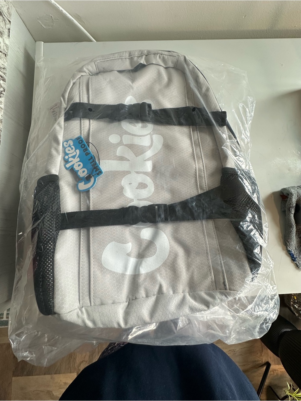 Unisex Cookies Light Grey Logo Backpack with Black Accents